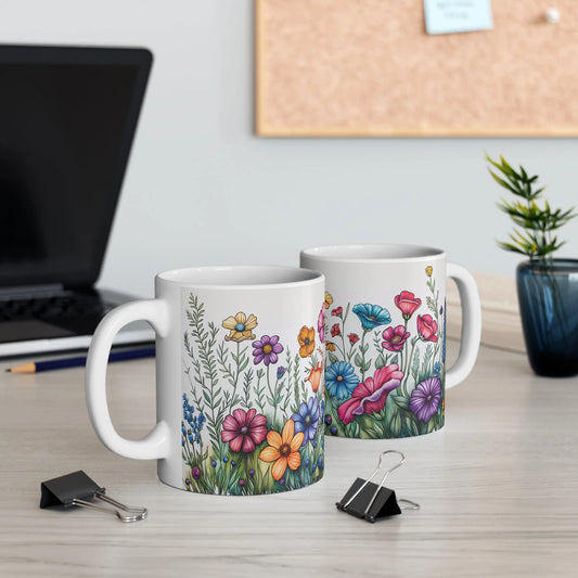 Wildflowers Ceramic Coffee Mug (White | 11oz) -  Thirstique