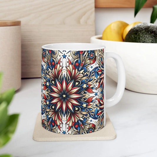 Liberty Lattice White Ceramic Mug  (11oz, 15oz) -  Thirstique