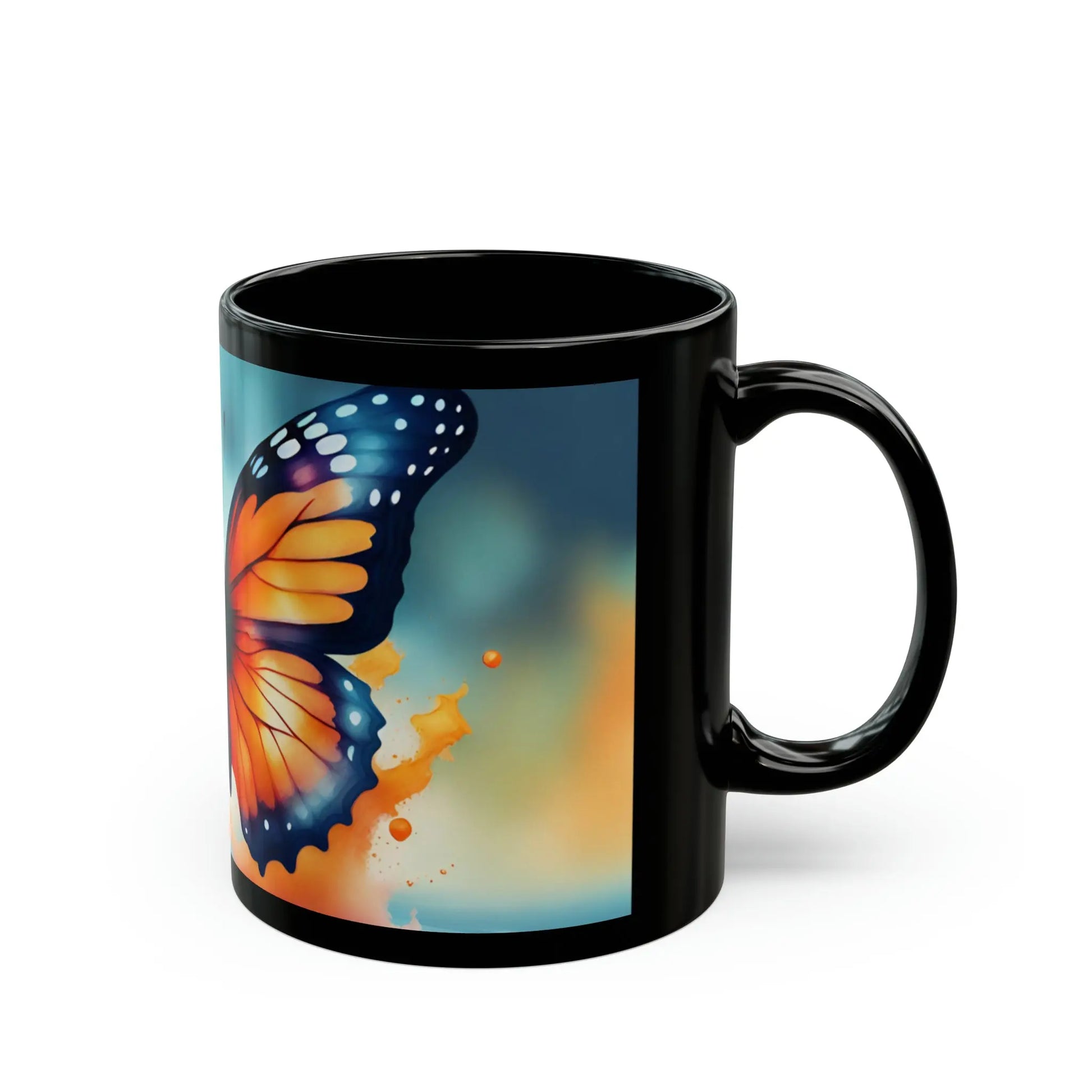 Orange Butterfly Ceramic Coffee Mug  (Black |11oz) -  Thirstique