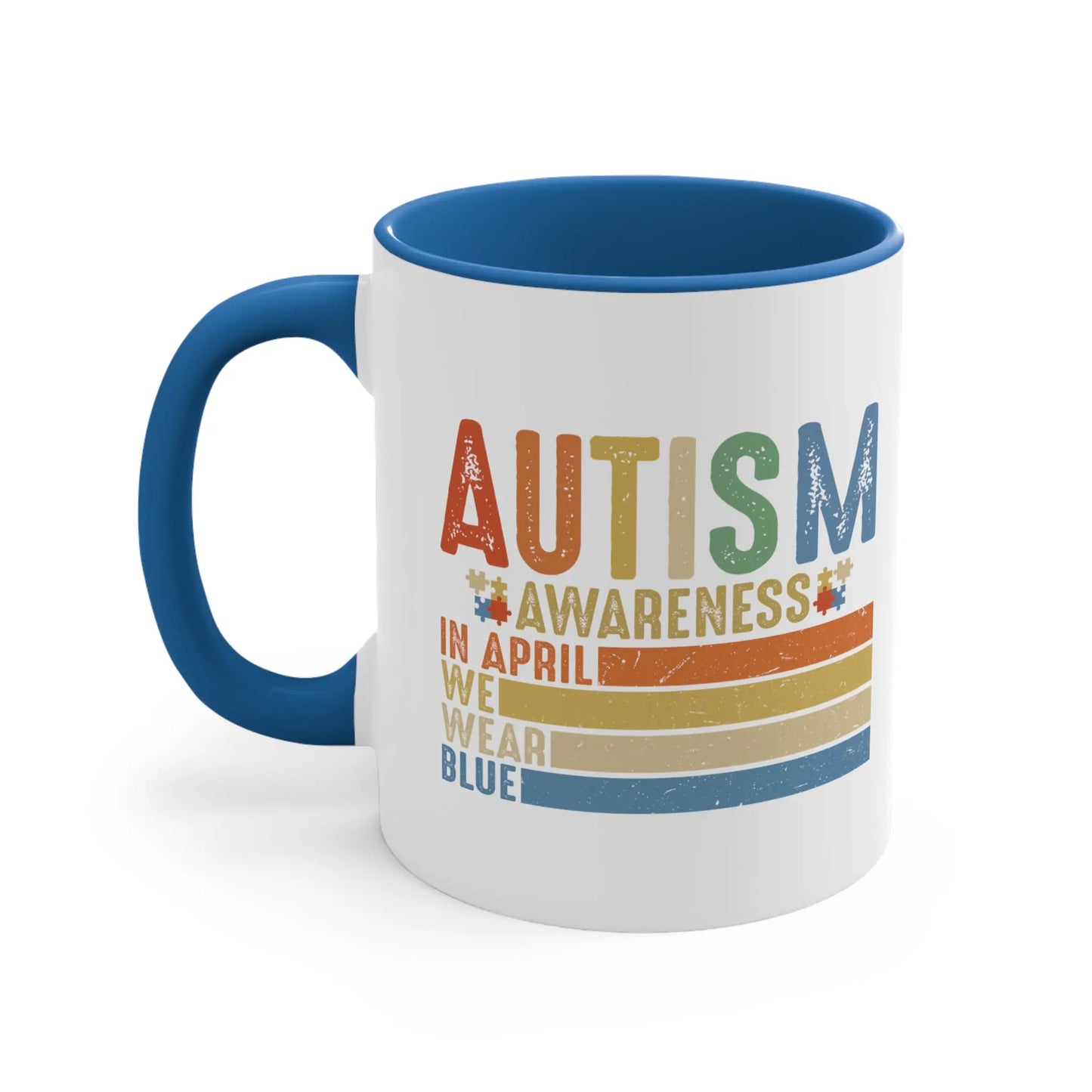 In April We Wear Blue - Autism Awareness Mug (White with Accent Colour | 11oz) -  Thirstique