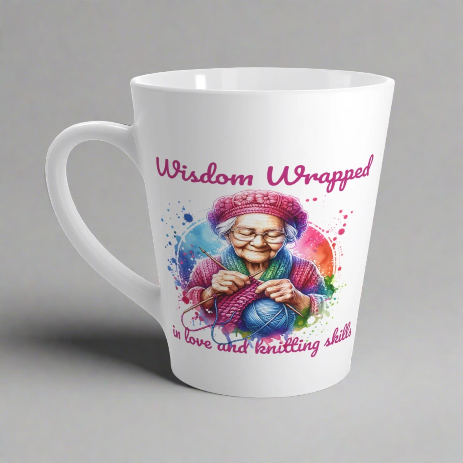 Wisdom Wrapped in Love and Knitting Skills Ceramic Latte Mug (White | 12oz) -  Thirstique