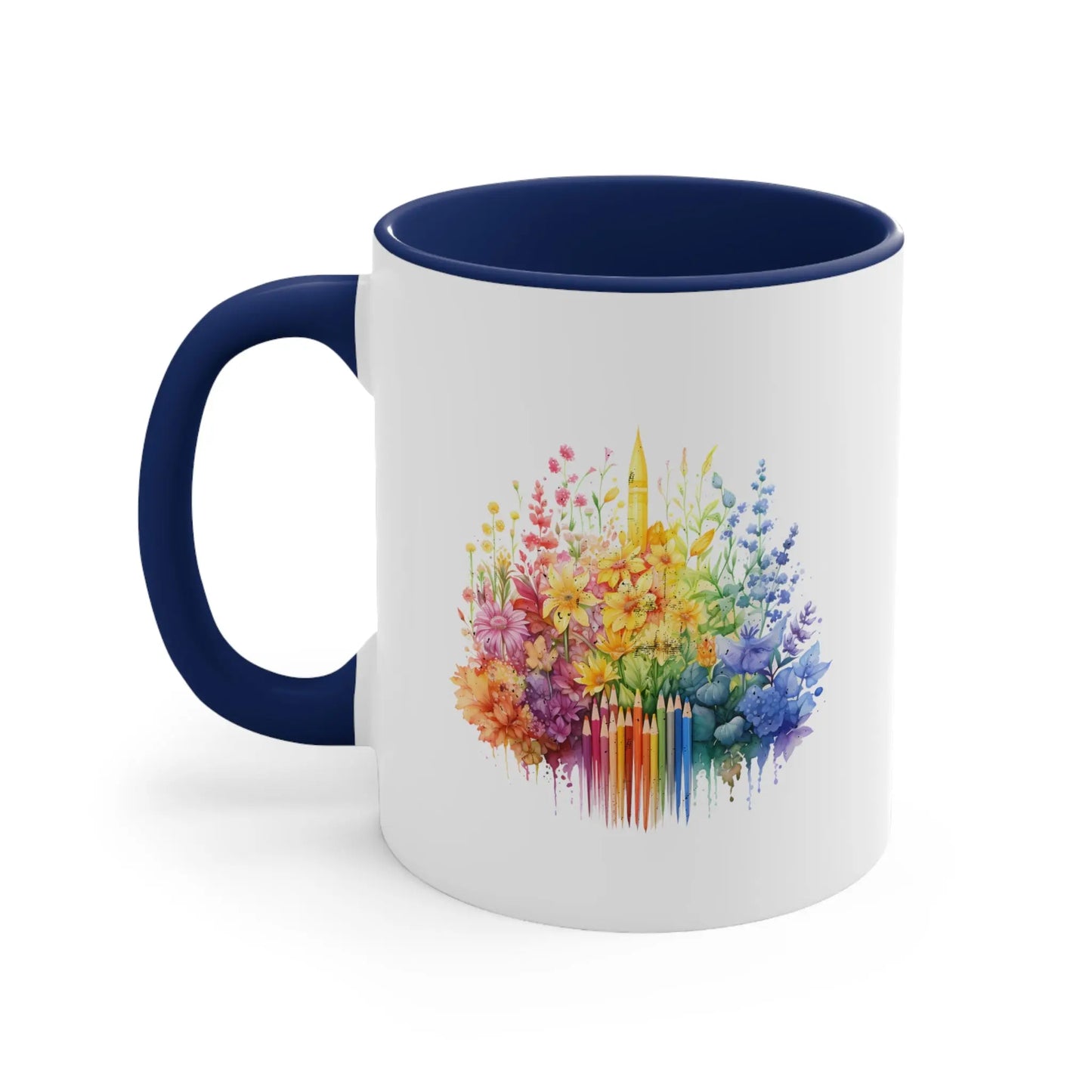 Rainbow Crayon Flower  - Autism Awareness Mug (White with Accent Colour | 11oz) -  Thirstique