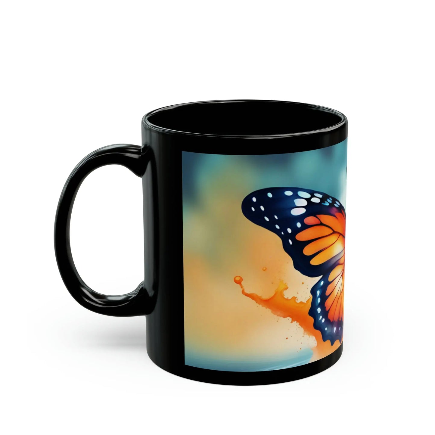 Orange Butterfly Ceramic Coffee Mug  (Black |11oz) -  Thirstique