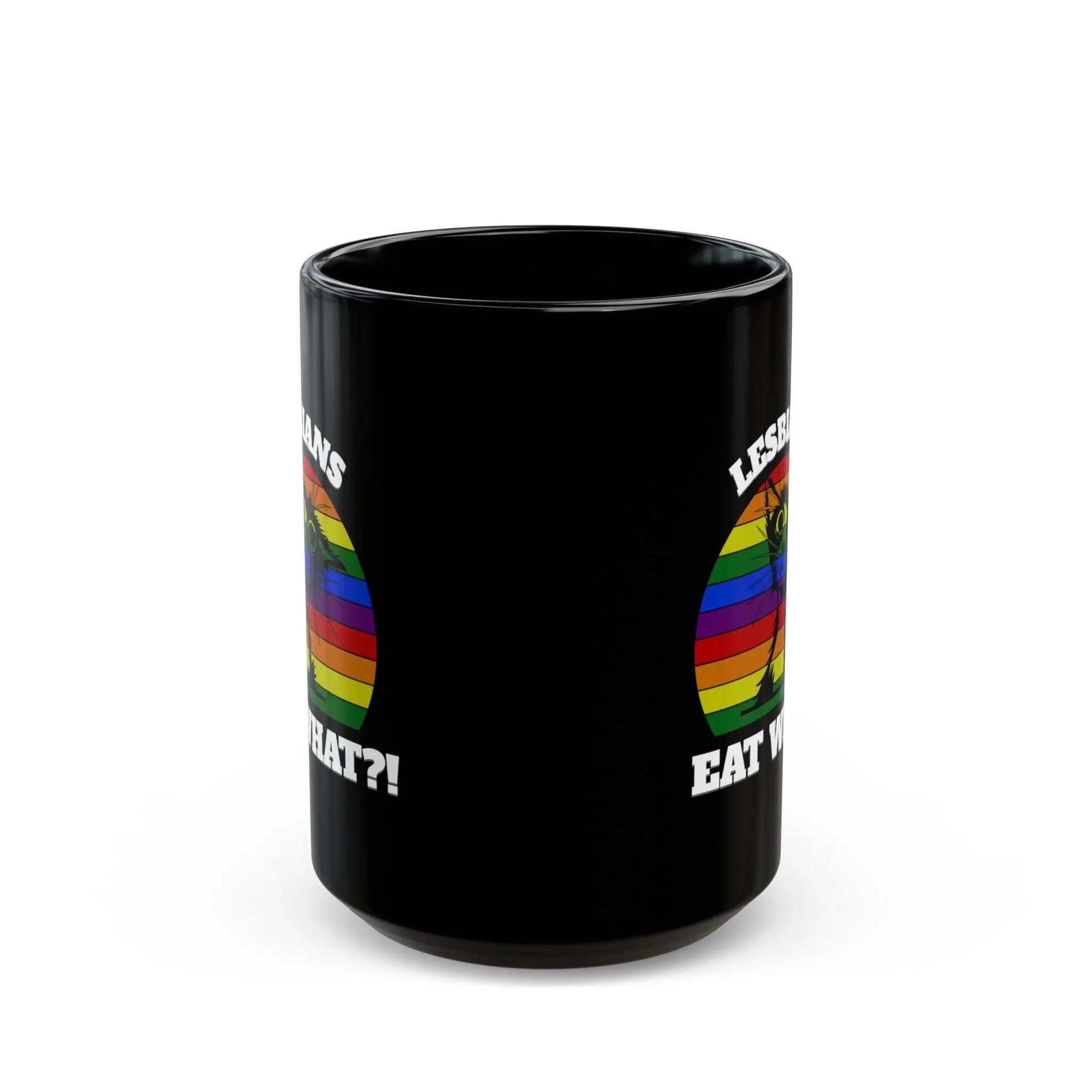 "Lesbians Eat What?! - Playful Cat Pride Black Ceramic Mug (11oz, 15oz) -  Thirstique