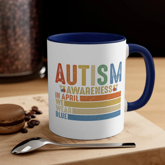 In April We Wear Blue - Autism Awareness Mug (White with Accent Colour | 11oz) -  Thirstique