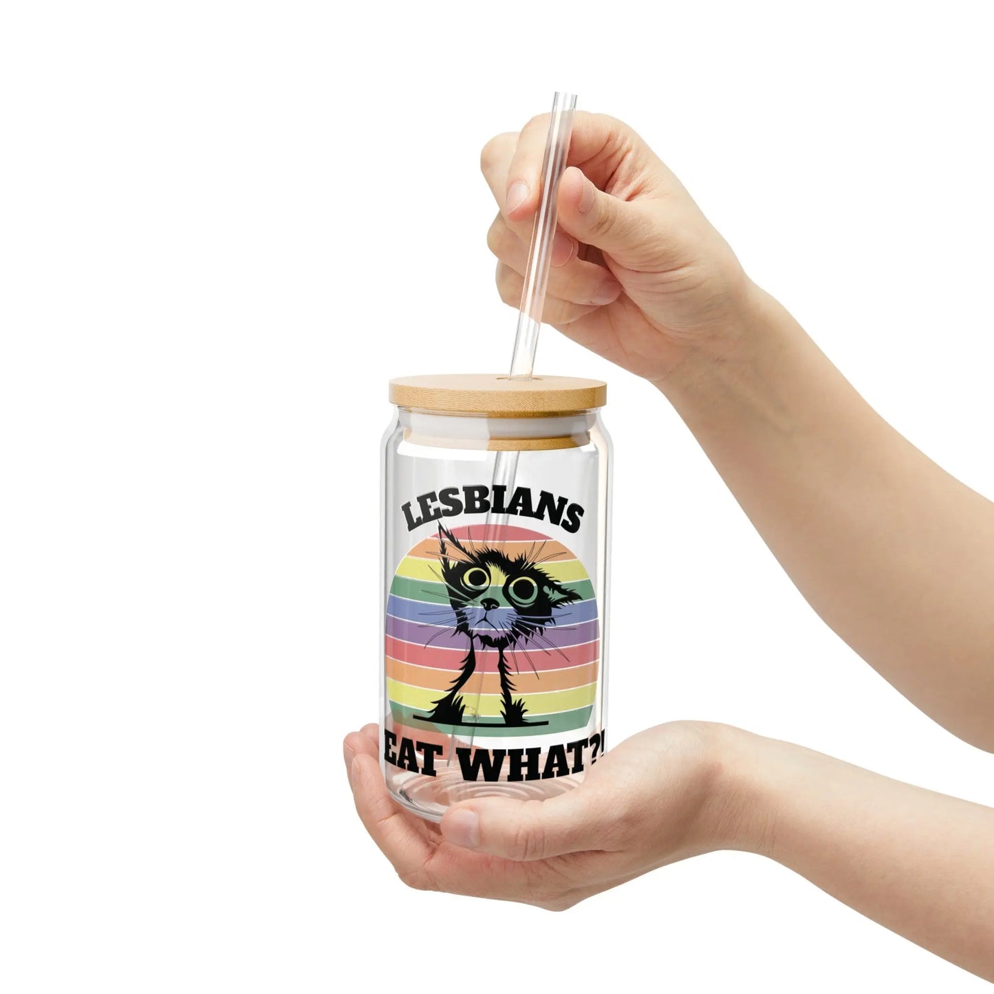 Lesbians Eat What?! - Playful Cat Pride Sipper Glass (16oz) -  Thirstique