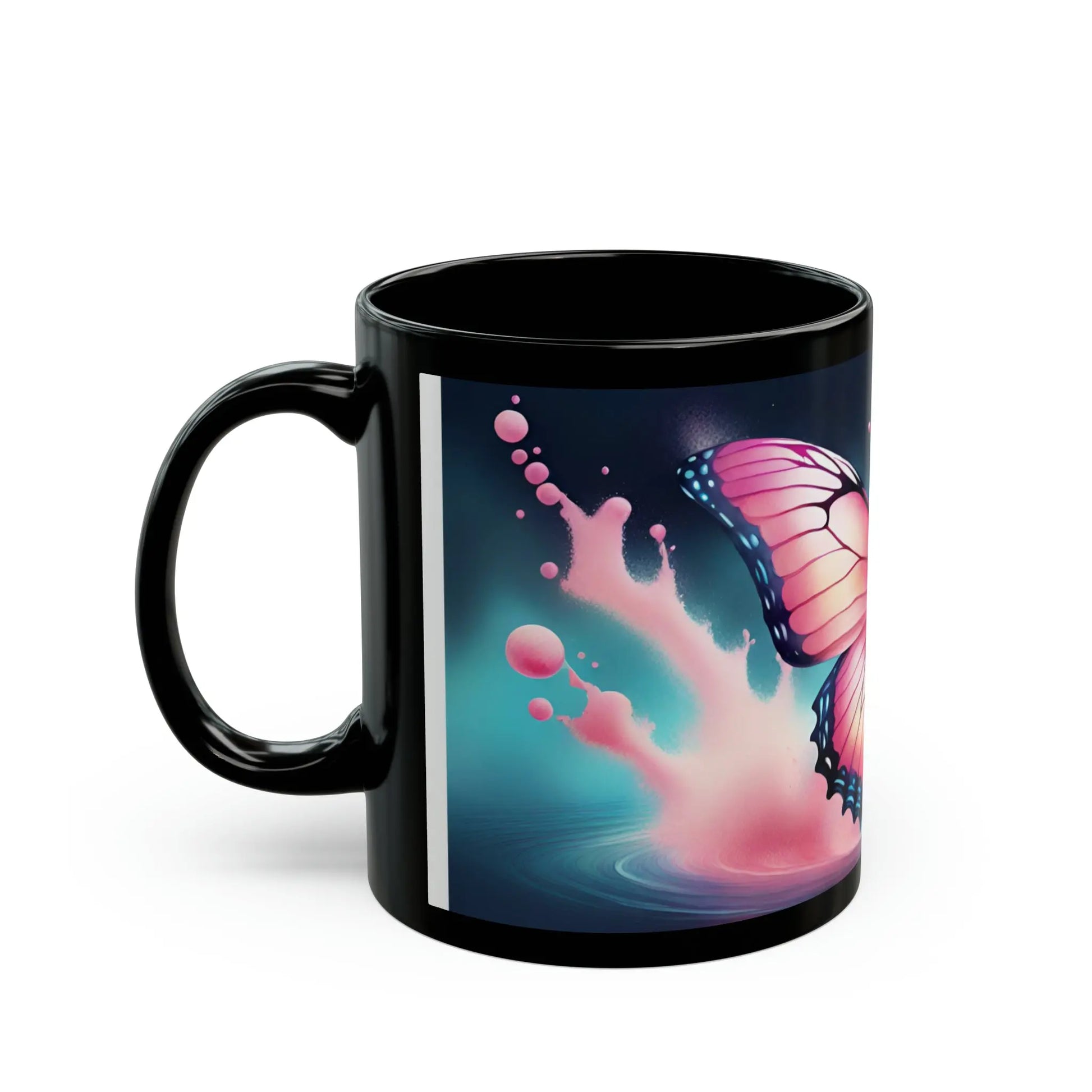 Pink Butterfly Ceramic Coffee Mug (Black |11oz) -  Thirstique