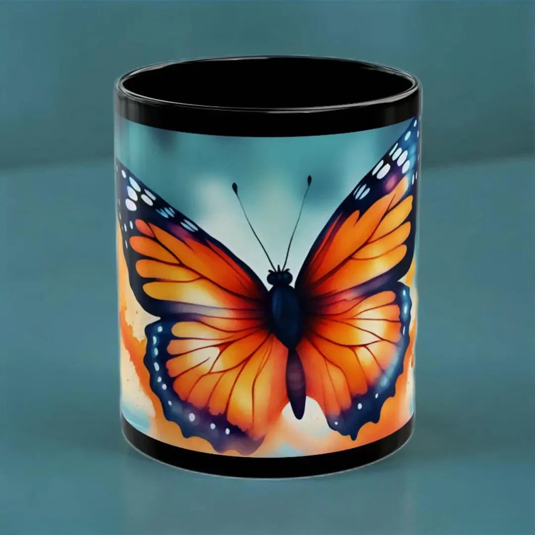 Orange Butterfly Ceramic Coffee Mug  (Black |11oz) -  Thirstique