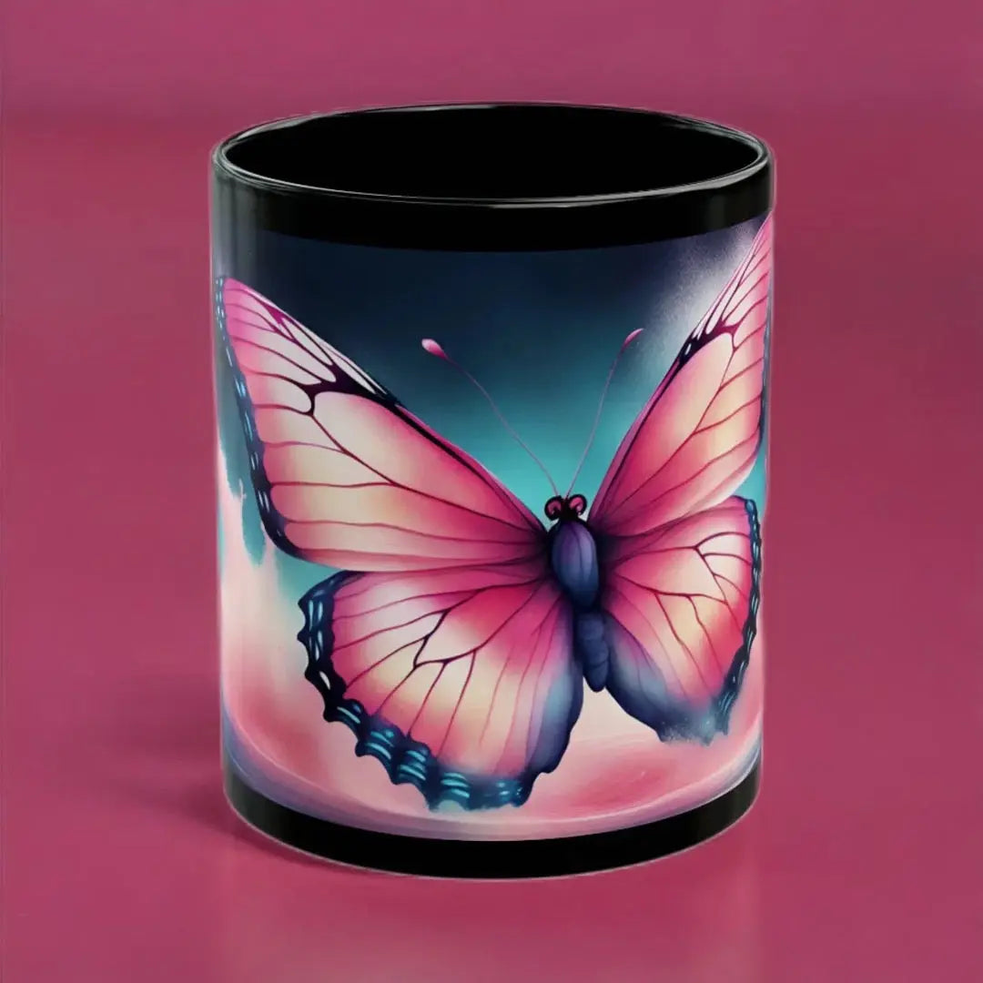 Pink Butterfly Ceramic Coffee Mug (Black |11oz) -  Thirstique