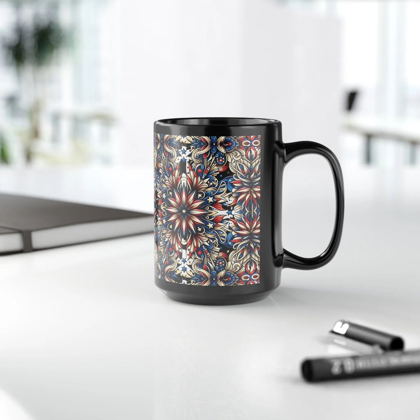 Liberty Lattice Black Ceramic Mug (11oz, 15oz) -  Thirstique